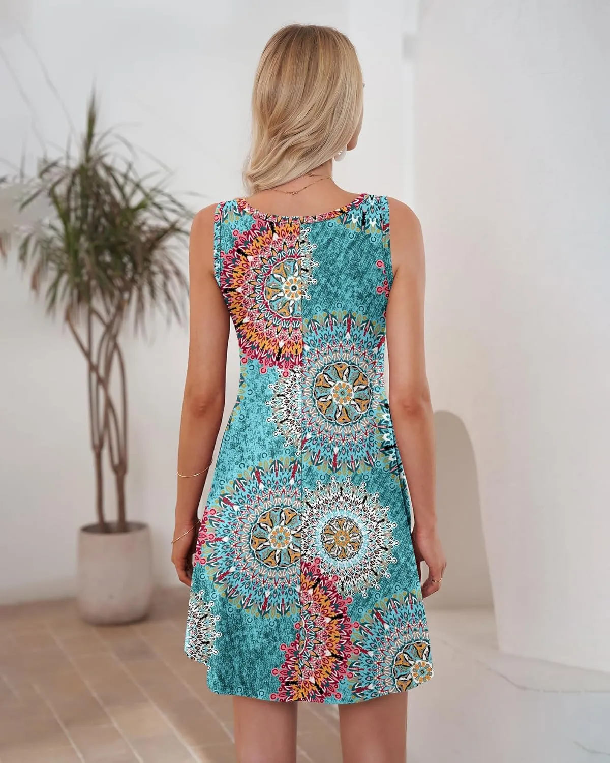 AUSELILY Womens Summer Dresses 2025 Casual Sleeveless Boho Floral Sundresses Beach Swimsuit Coverup with Pockets