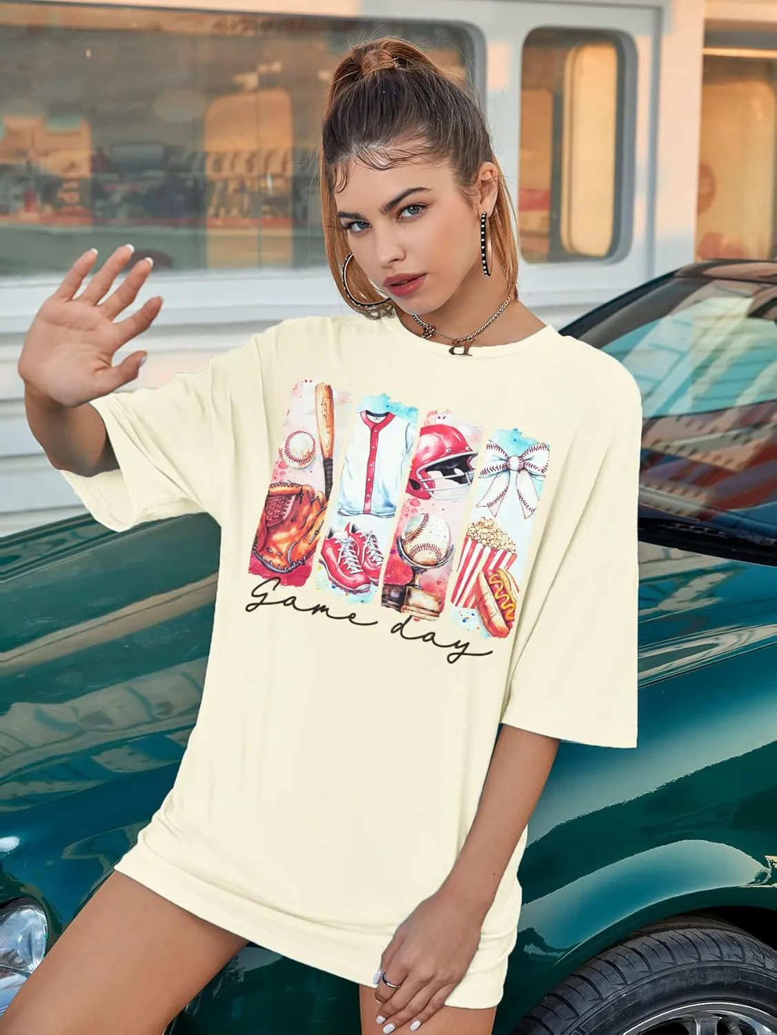 Baseball Mom T-Shirt Women Letter Print Funny Baseball Graphic Tees Tops Short Sleeve Casual Tee