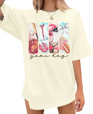 Baseball Mom T-Shirt Women Letter Print Funny Baseball Graphic Tees Tops Short Sleeve Casual Tee
