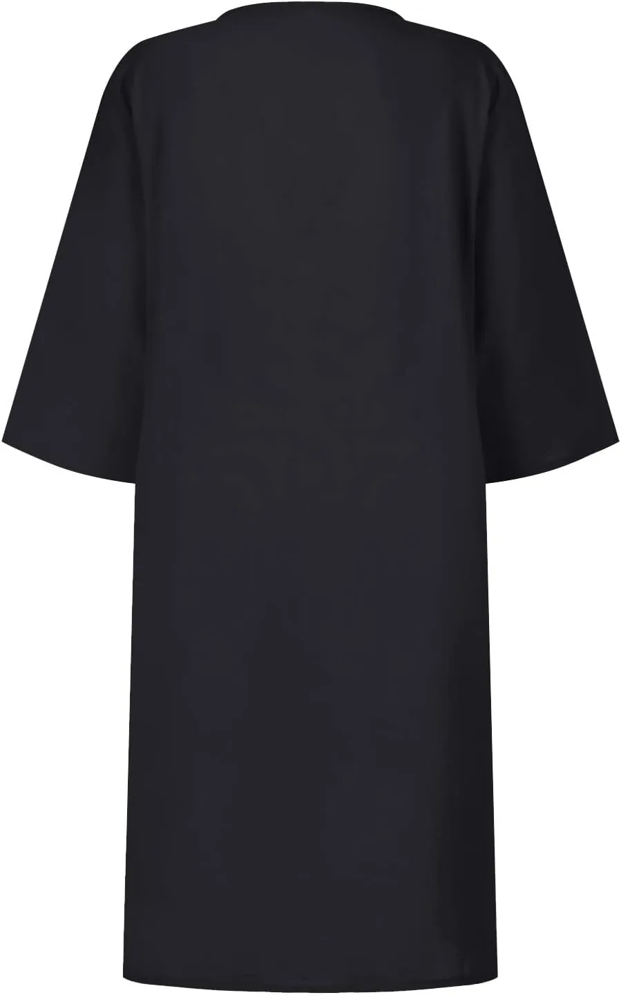 BAXLIMEK Cotton Linen Dresses for Women,2025 Spring Summer Casual V Neck 3/4 Sleeve Midi Dress,Elegant Plain Beach Dress