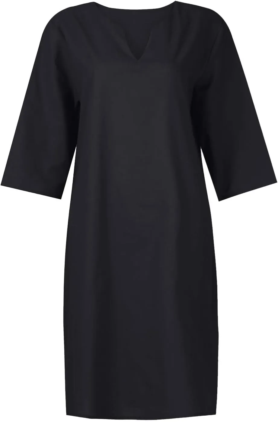 BAXLIMEK Cotton Linen Dresses for Women,2025 Spring Summer Casual V Neck 3/4 Sleeve Midi Dress,Elegant Plain Beach Dress