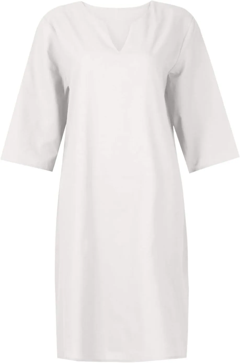 BAXLIMEK Cotton Linen Dresses for Women,2025 Spring Summer Casual V Neck 3/4 Sleeve Midi Dress,Elegant Plain Beach Dress