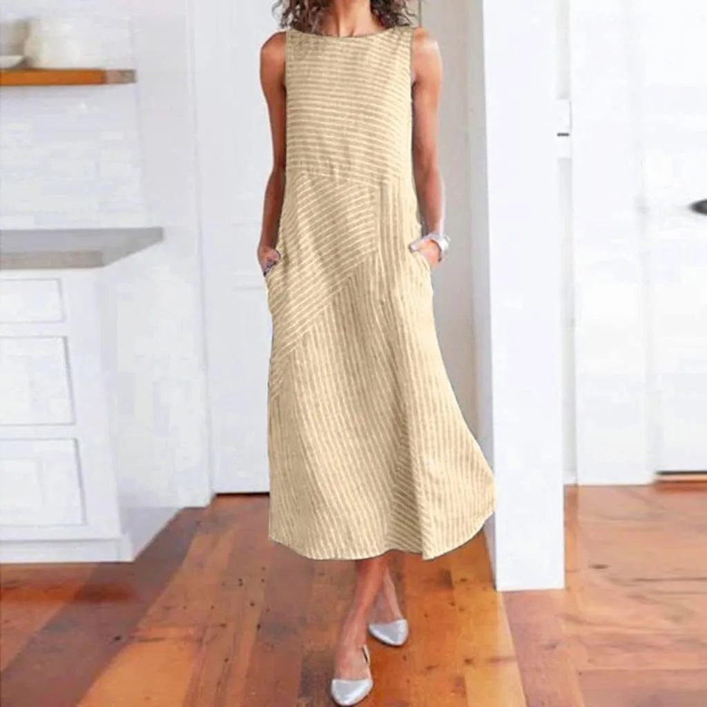 BAXLIMEK Maxi Dresses for Women,2023 Spring Summer Trendy Plain Cotton Linen Dress,Casual Boho Plus Size Beach Dress