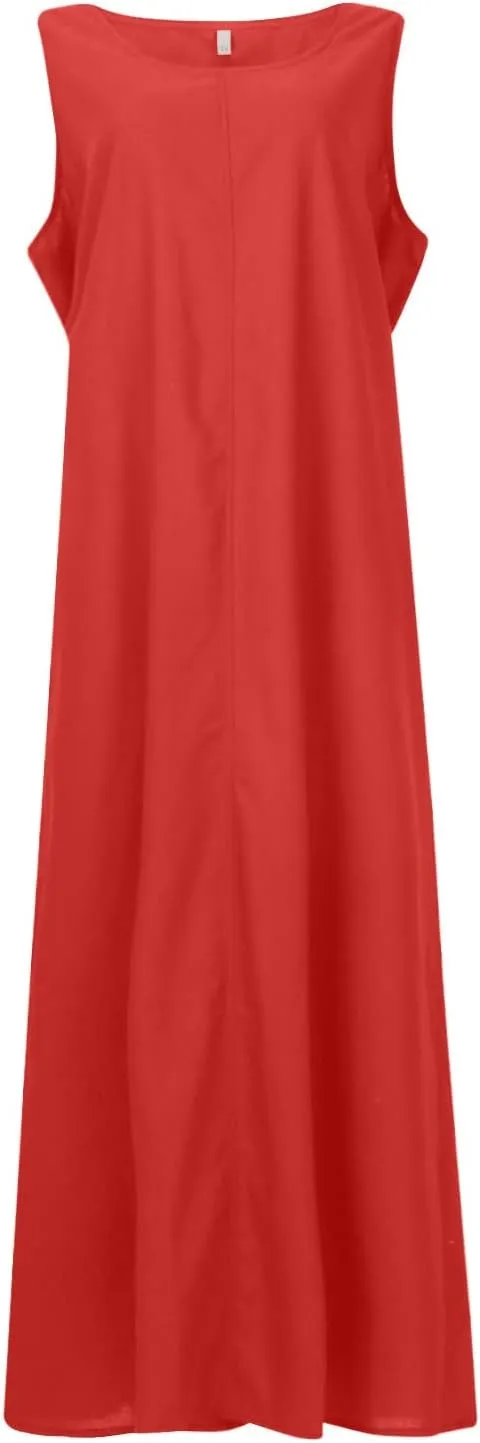 BAXLIMEK Maxi Dresses for Women,2023 Spring Summer Trendy Plain Cotton Linen Dress,Casual Boho Plus Size Beach Dress