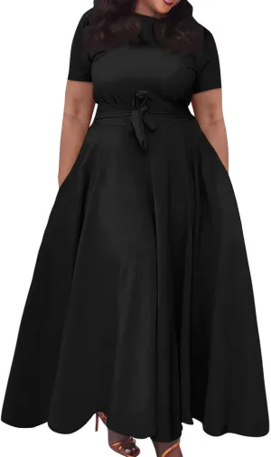 BAXLIMEK Plus Size Dresses for Curvy Women,2025 Spring Elegant Trendy Print Maxi Dress Crewneck Short Sleeve Boho Dress
