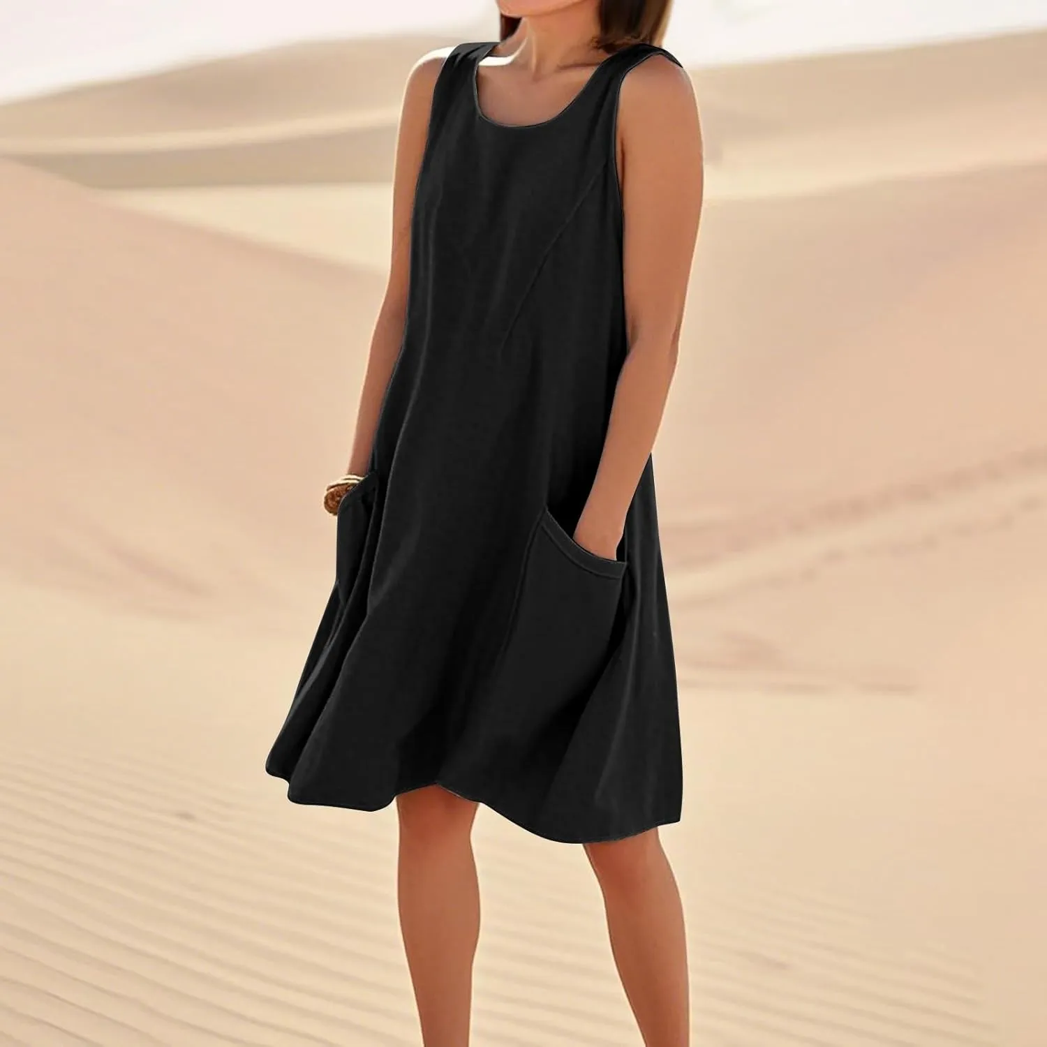 BAXLIMEK Sundresses for Women,2025 Summer Casual Loose U Neck Sleeveless Mini Dress,Trendy Print Flowy Ruched Beach Dress