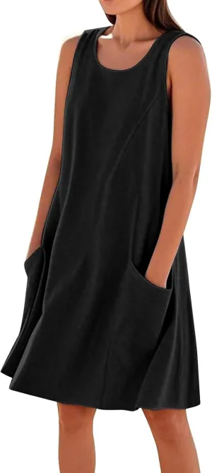 BAXLIMEK Sundresses for Women,2025 Summer Casual Loose U Neck Sleeveless Mini Dress,Trendy Print Flowy Ruched Beach Dress