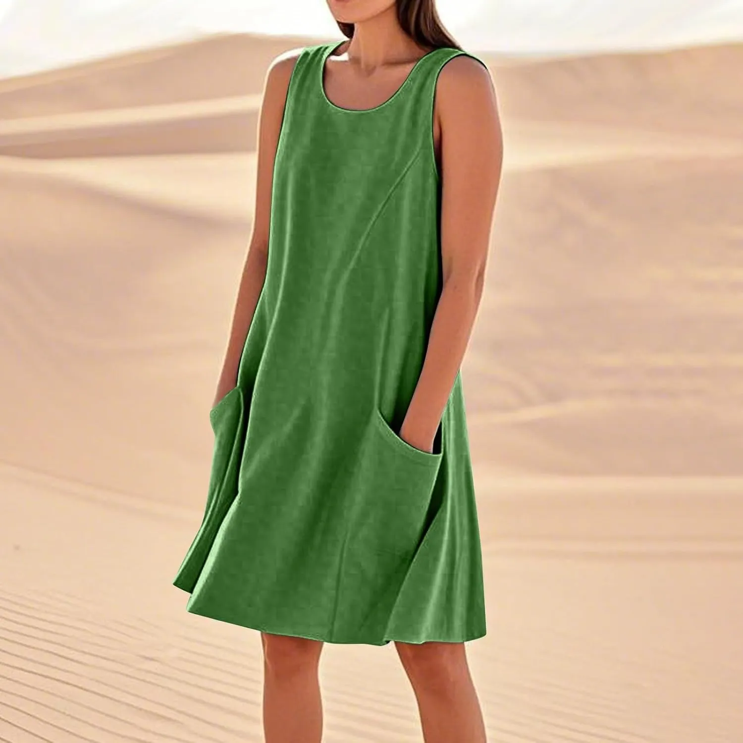 BAXLIMEK Sundresses for Women,2025 Summer Casual Loose U Neck Sleeveless Mini Dress,Trendy Print Flowy Ruched Beach Dress