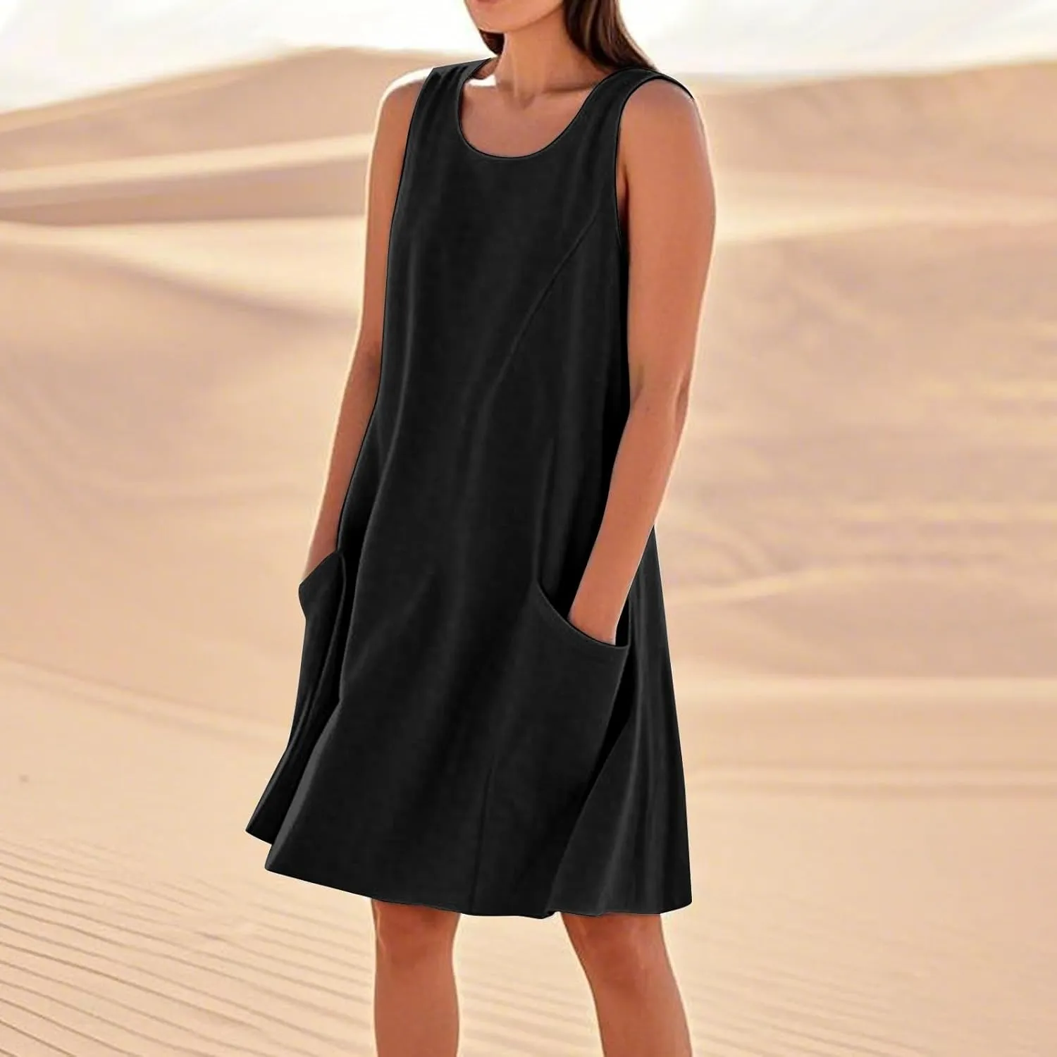 BAXLIMEK Sundresses for Women,2025 Summer Casual Loose U Neck Sleeveless Mini Dress,Trendy Print Flowy Ruched Beach Dress