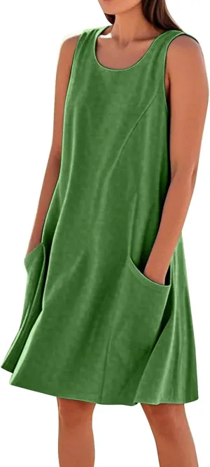BAXLIMEK Sundresses for Women,2025 Summer Casual Loose U Neck Sleeveless Mini Dress,Trendy Print Flowy Ruched Beach Dress