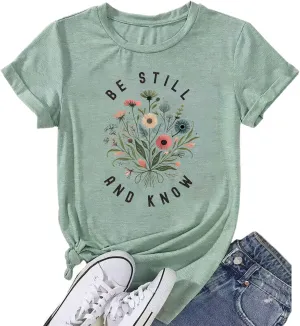 Be Still and Know Shirts for Women Casual Short Sleeve Christian Tee Tops