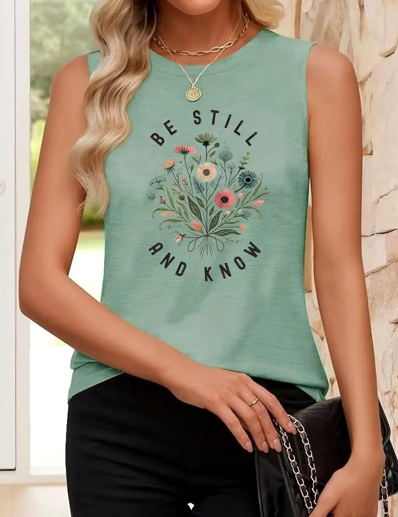 Be Still and Know Shirts for Women Casual Short Sleeve Christian Tee Tops