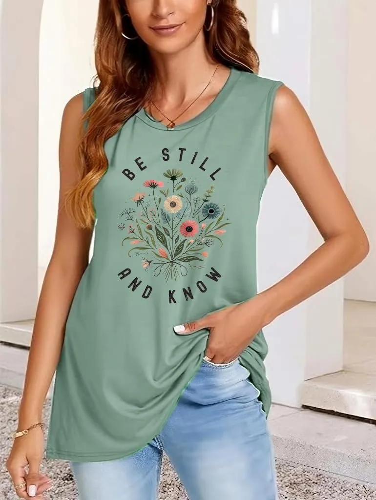 Be Still and Know Shirts for Women Casual Short Sleeve Christian Tee Tops