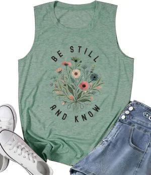 Be Still and Know Shirts for Women Casual Short Sleeve Christian Tee Tops