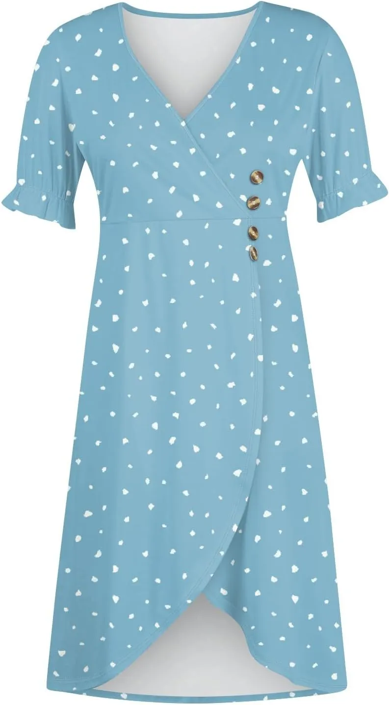 Beach Dresses for Women,2025 Spring Trendy Floral Boho Dress,Elegant V Neck Short Sleeve Irregular Hem Midi Dress