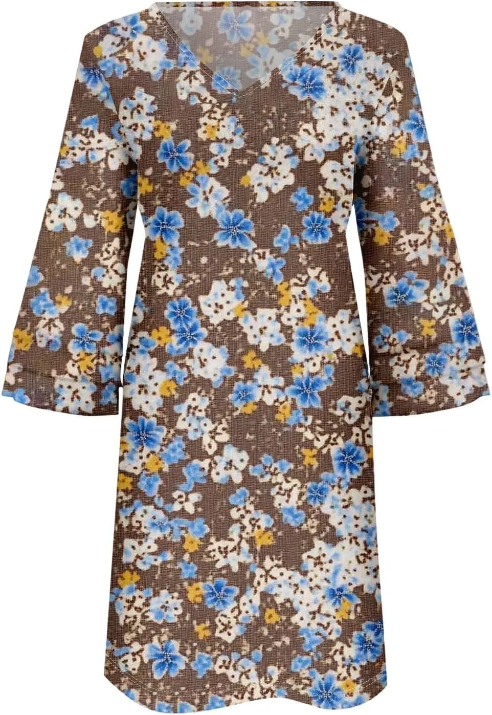 Beach Dresses for Women,2025 Summer Trendy Floral Print Boho Dress,Casual Loose V Neck Bell 3/4 Sleeve Mini Dress
