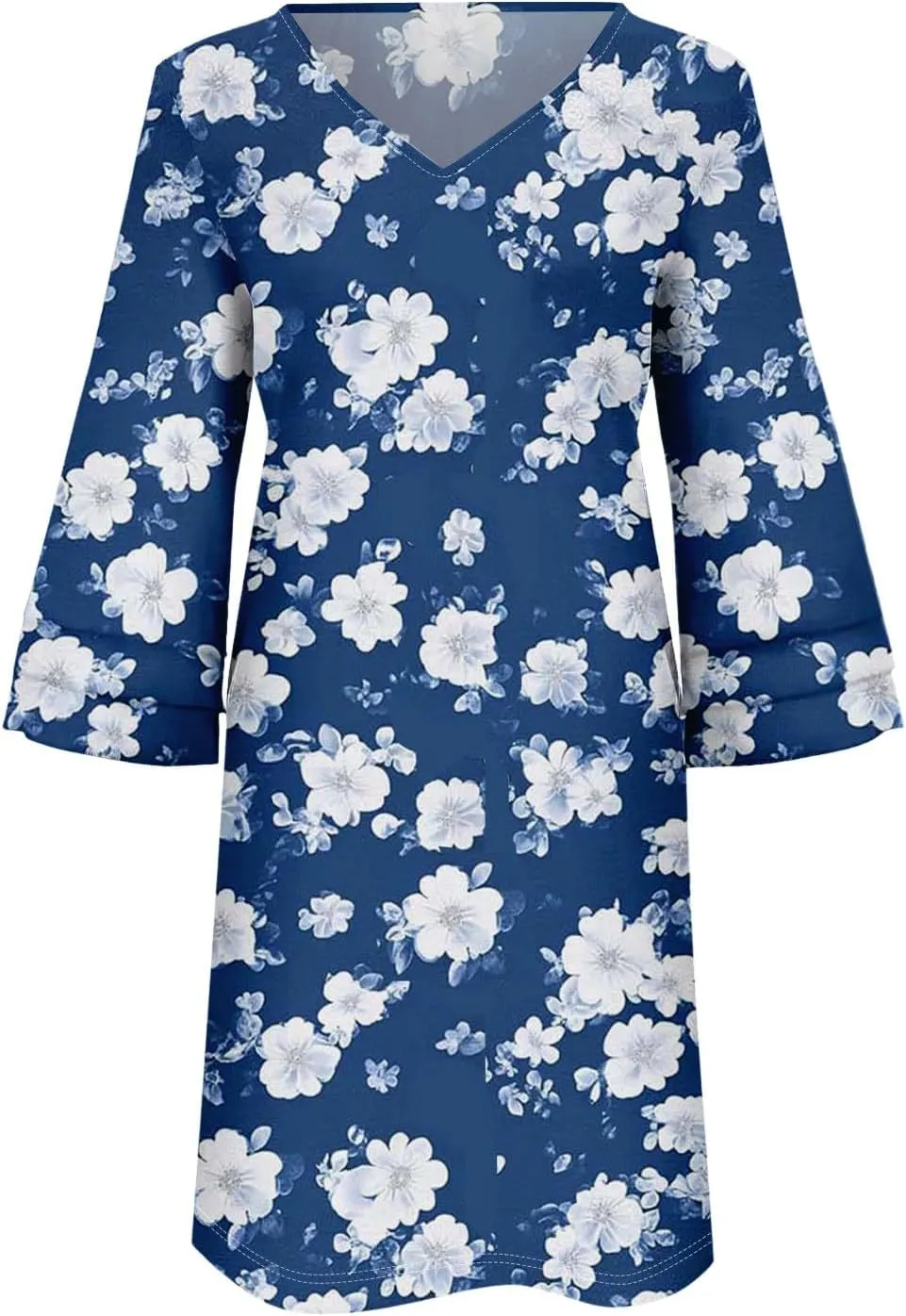 Beach Dresses for Women,2025 Summer Trendy Floral Print Boho Dress,Casual Loose V Neck Bell 3/4 Sleeve Mini Dress