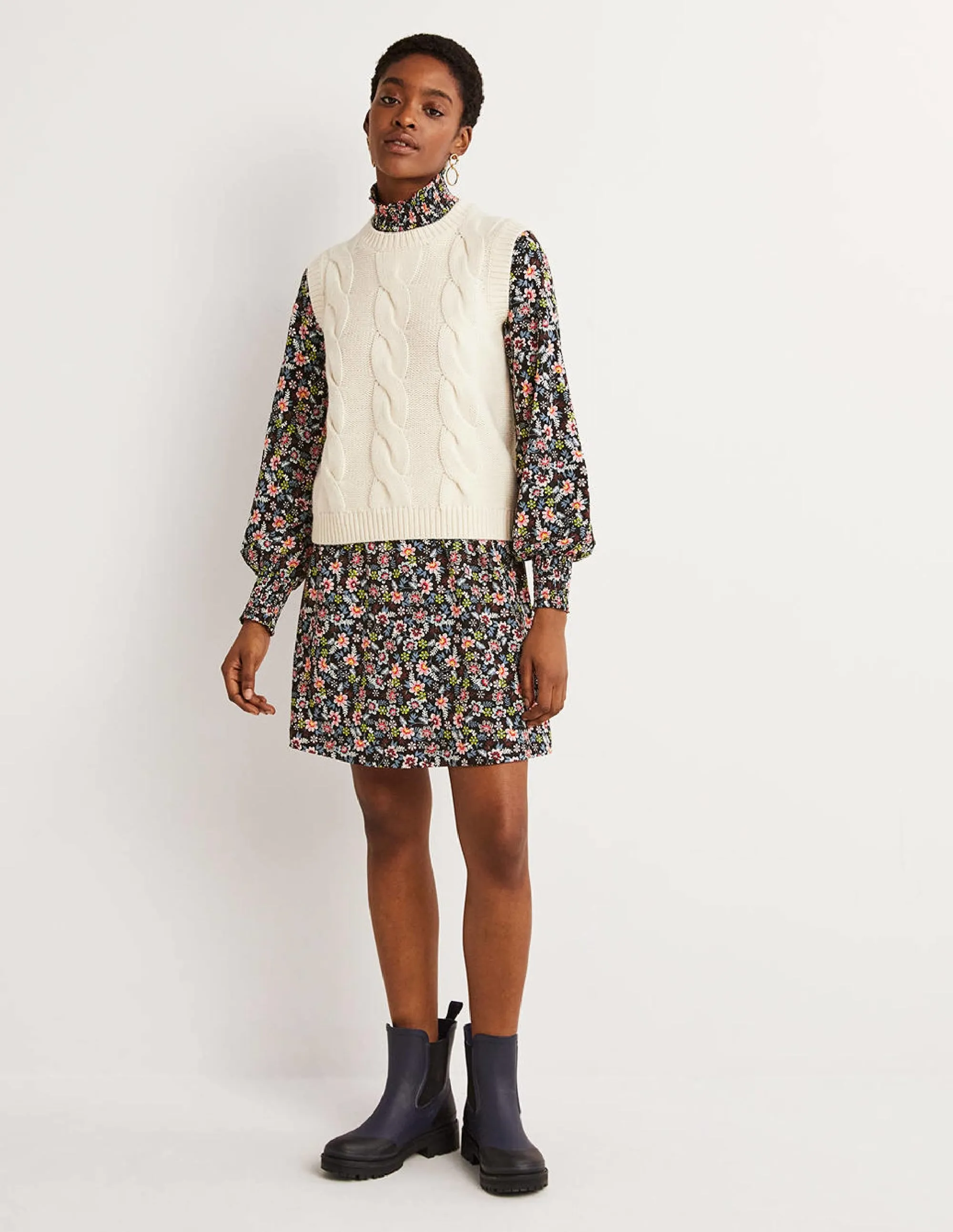 Black Floral High-Neck Shift Dress-Black, Opulent Leaf