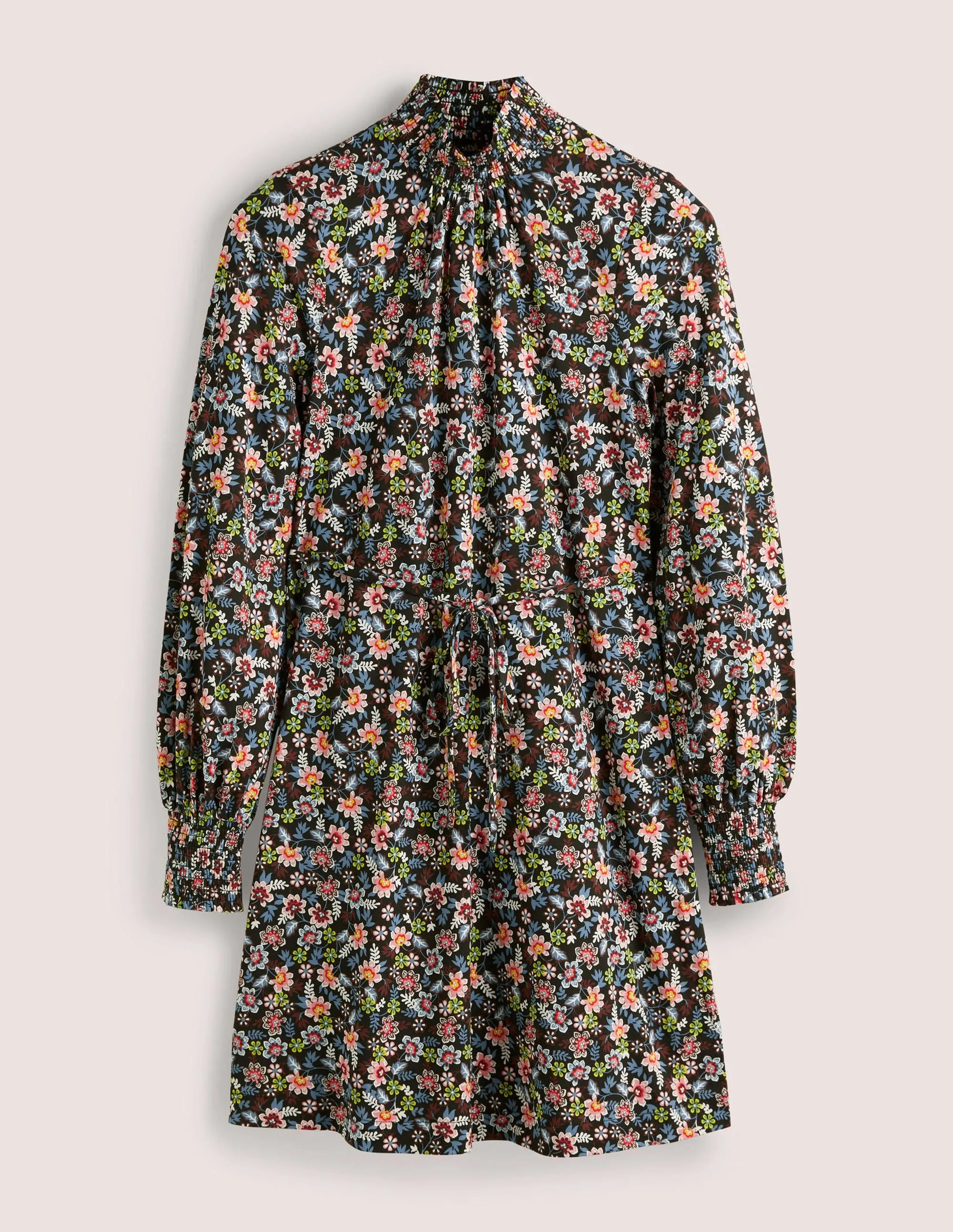 Black Floral High-Neck Shift Dress-Black, Opulent Leaf