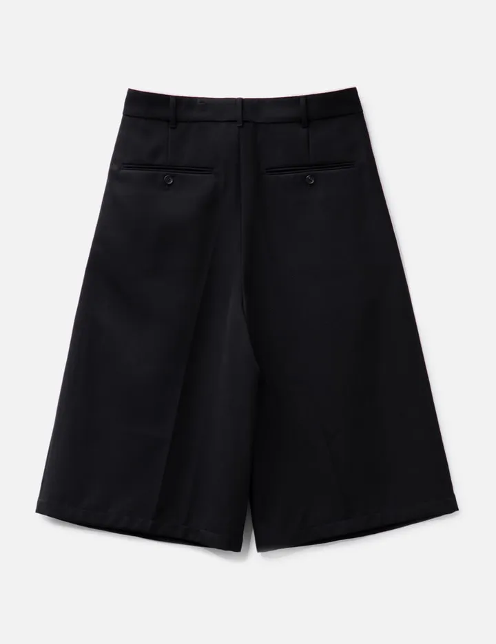 Black Gabardine Deviation Wide Cut Largo Shorts