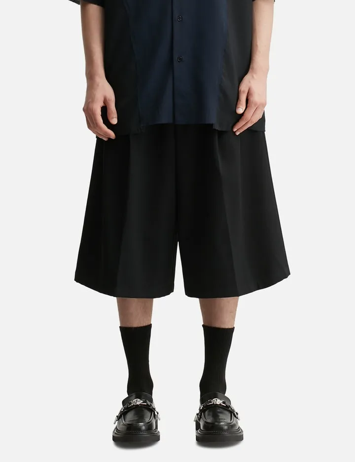 Black Gabardine Deviation Wide Cut Largo Shorts
