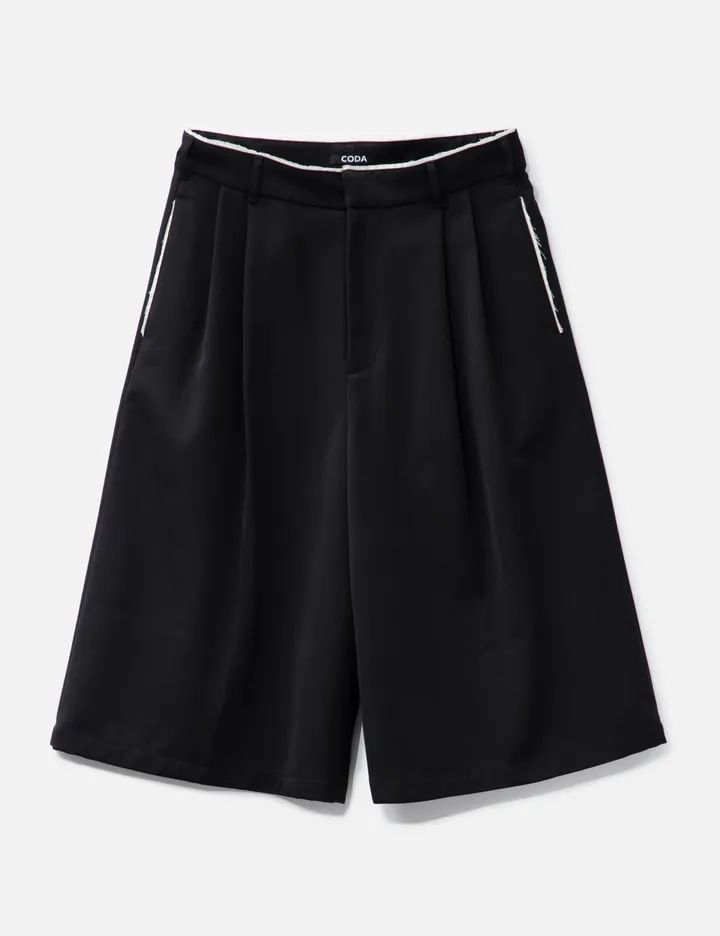 Black Gabardine Deviation Wide Cut Largo Shorts