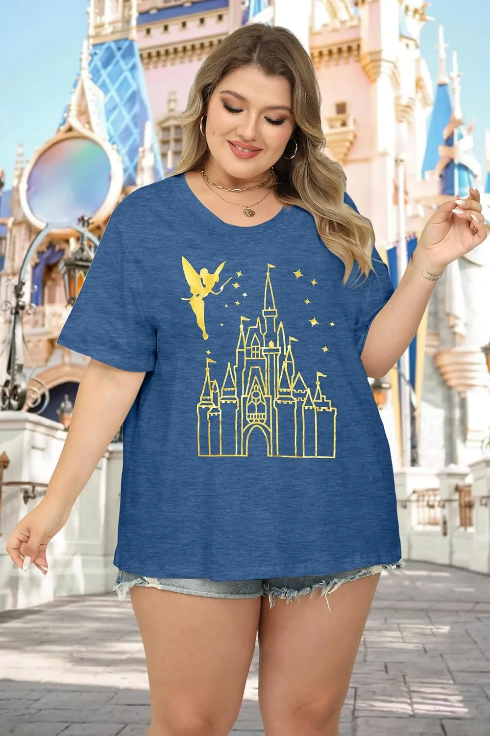 BLANCHES Plus Size Magical Shirt for Women Magic Kingdom Tshirt Castle Graphic Tee Vacation Short Sleeves Tops