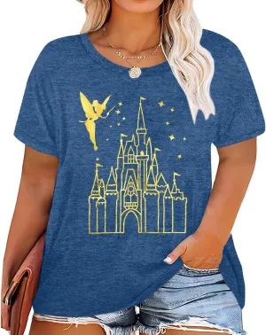 BLANCHES Plus Size Magical Shirt for Women Magic Kingdom Tshirt Castle Graphic Tee Vacation Short Sleeves Tops