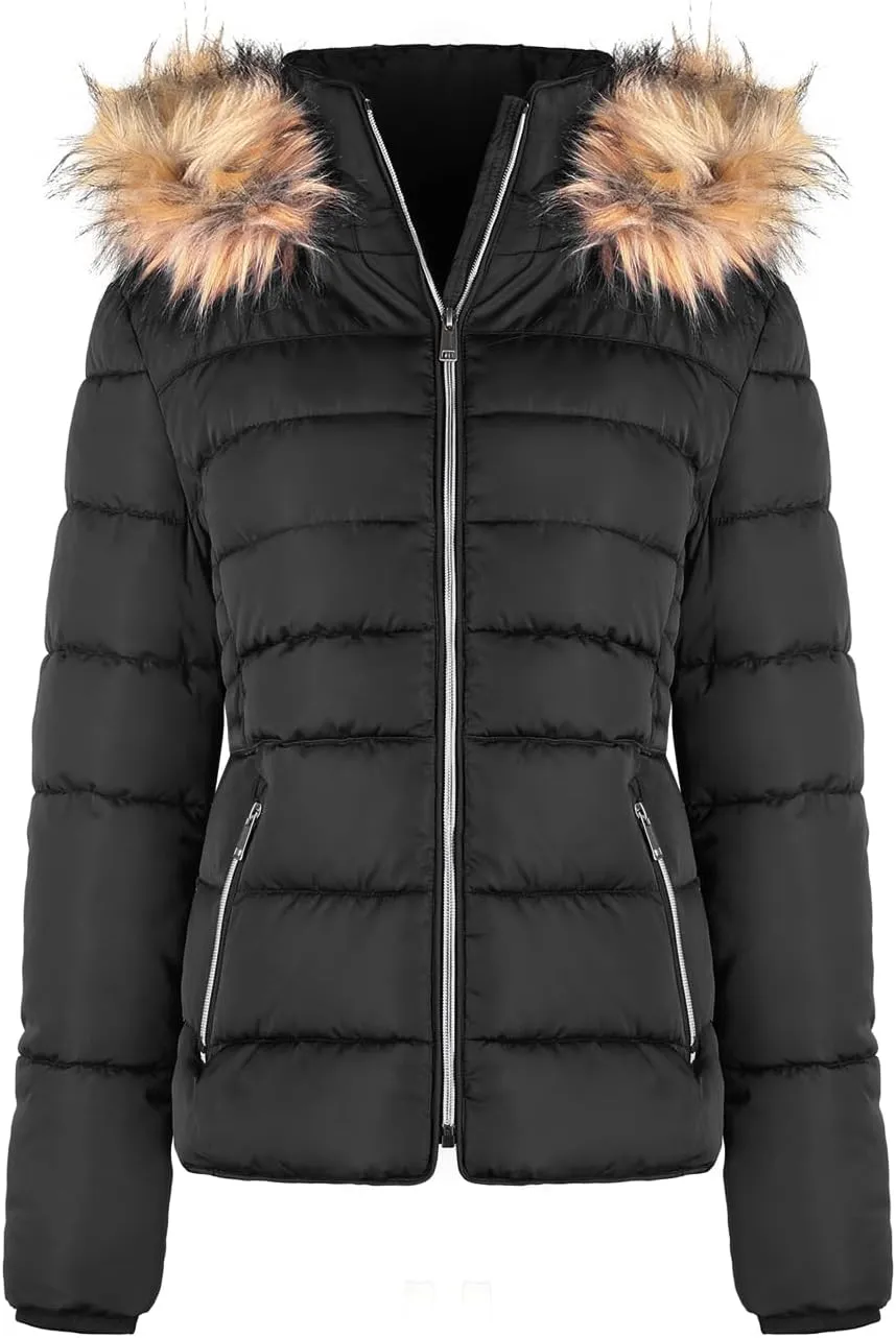 BodiLove Thickened Winter Puffer Jacket with Removable Faux Fur Hood Fleece Lining