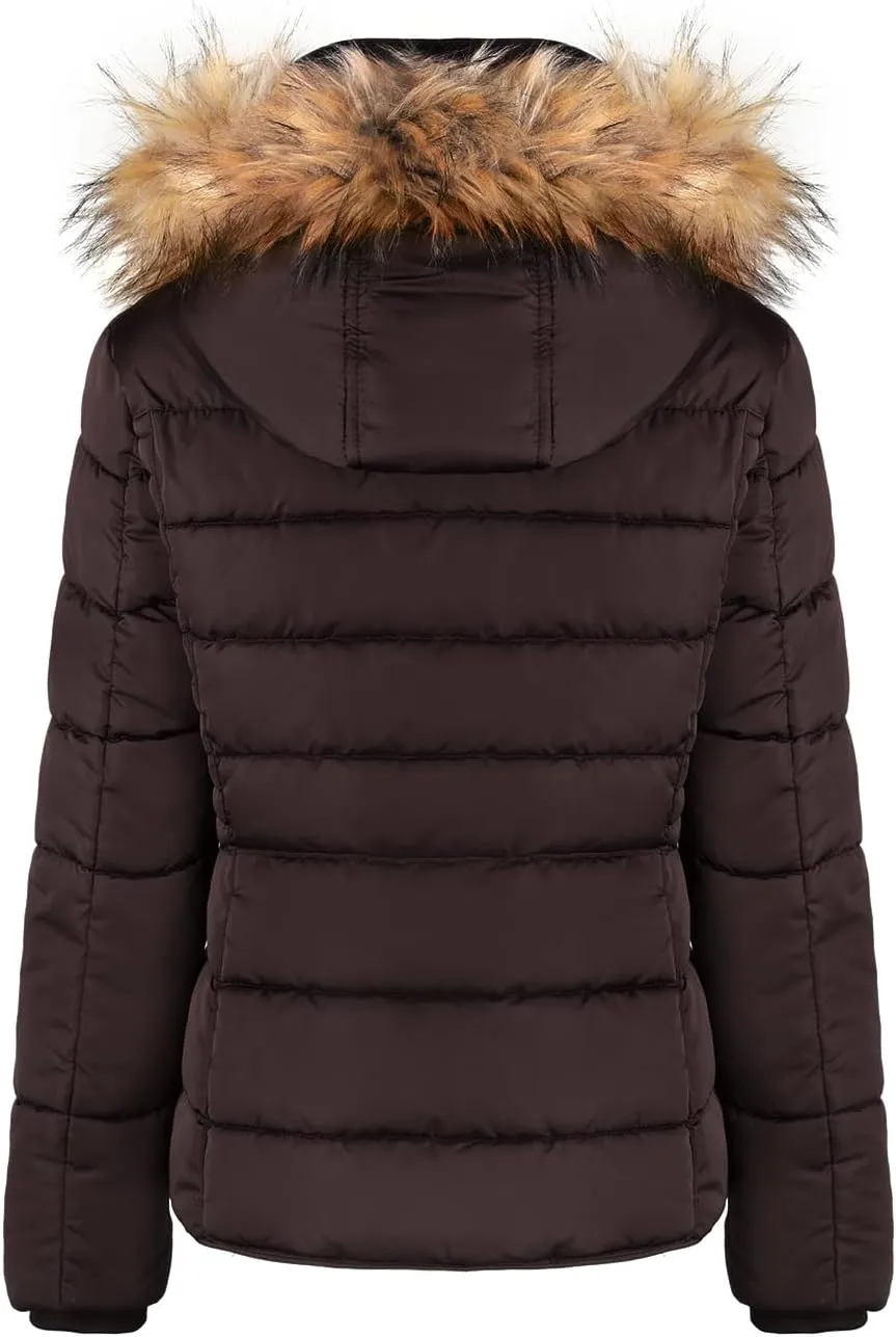 BodiLove Thickened Winter Puffer Jacket with Removable Faux Fur Hood Fleece Lining