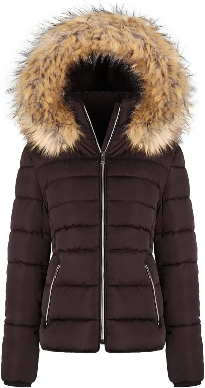 BodiLove Thickened Winter Puffer Jacket with Removable Faux Fur Hood Fleece Lining