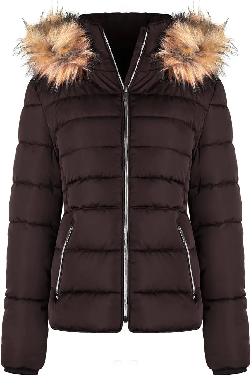 BodiLove Thickened Winter Puffer Jacket with Removable Faux Fur Hood Fleece Lining