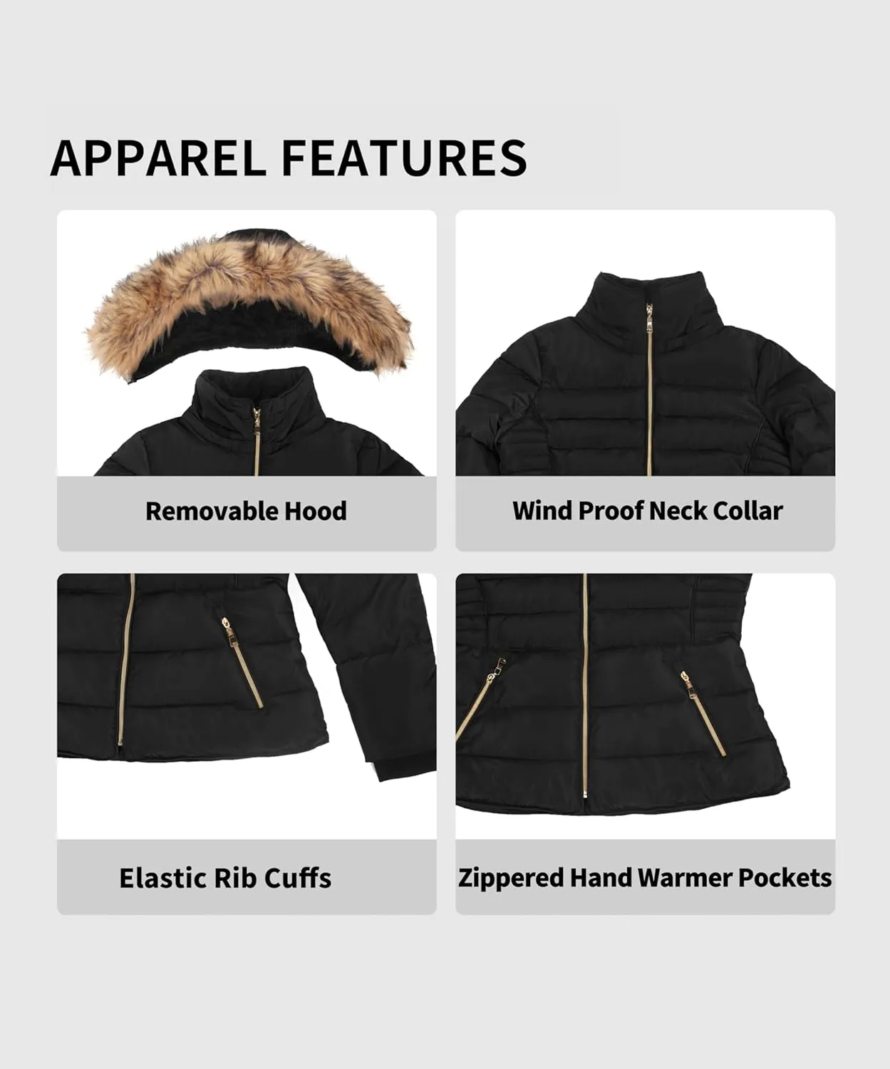 BodiLove Thickened Winter Puffer Jacket with Removable Faux Fur Hood Fleece Lining