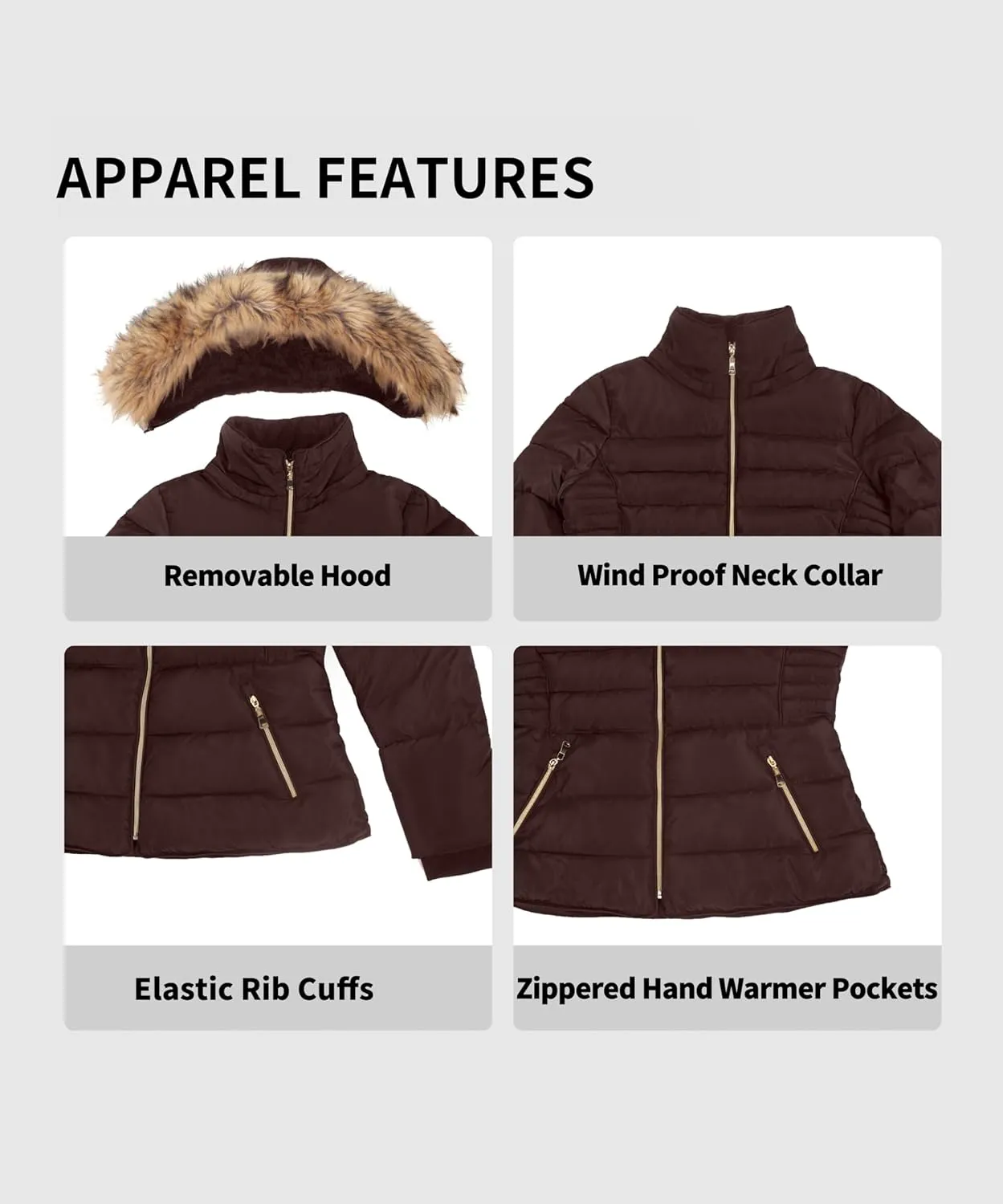 BodiLove Thickened Winter Puffer Jacket with Removable Faux Fur Hood Fleece Lining