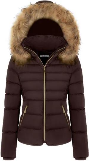 BodiLove Thickened Winter Puffer Jacket with Removable Faux Fur Hood Fleece Lining
