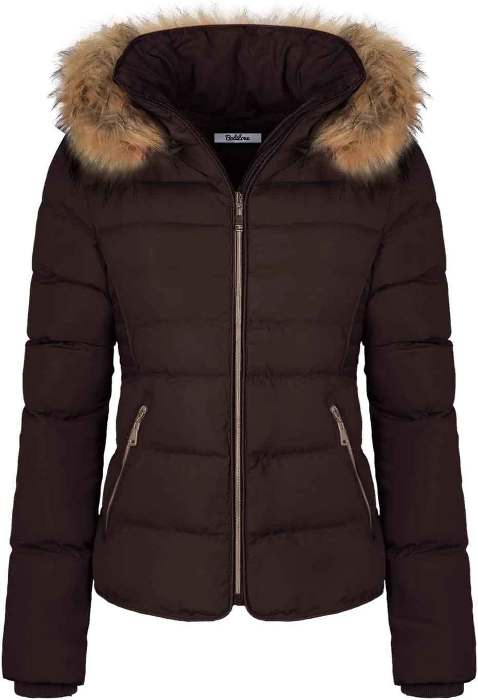 BodiLove Thickened Winter Puffer Jacket with Removable Faux Fur Hood Fleece Lining