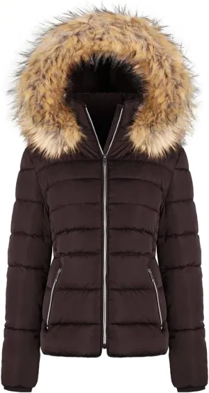 BodiLove Thickened Winter Puffer Jacket with Removable Faux Fur Hood Fleece Lining