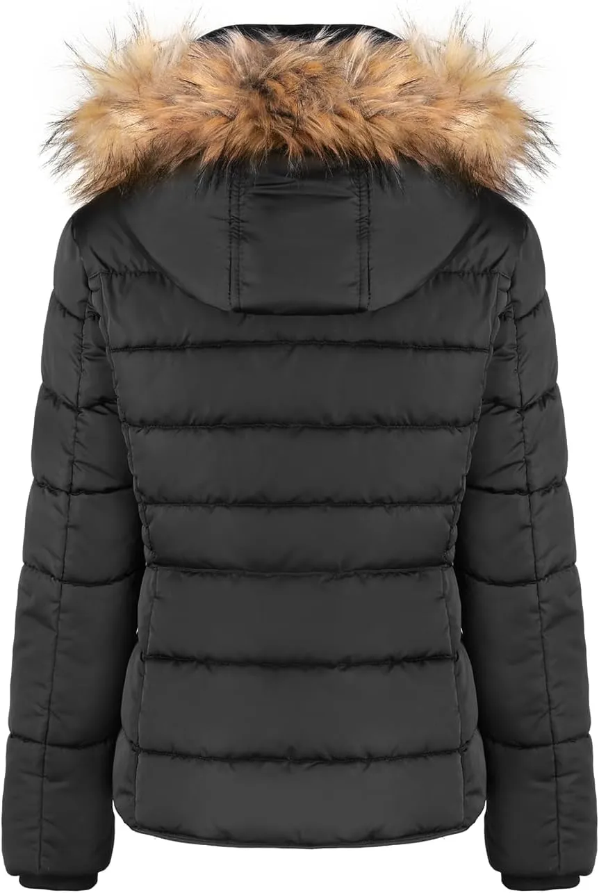 BodiLove Thickened Winter Puffer Jacket with Removable Faux Fur Hood Fleece Lining