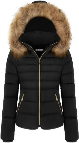 BodiLove Thickened Winter Puffer Jacket with Removable Faux Fur Hood Fleece Lining