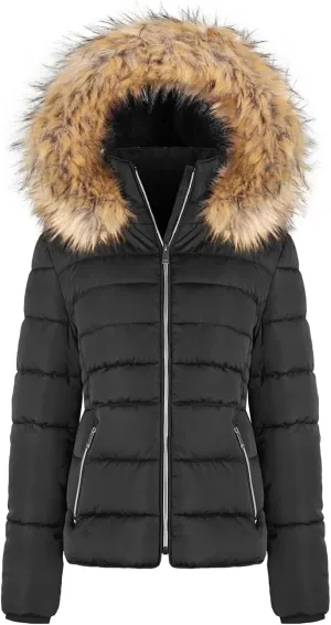BodiLove Thickened Winter Puffer Jacket with Removable Faux Fur Hood Fleece Lining