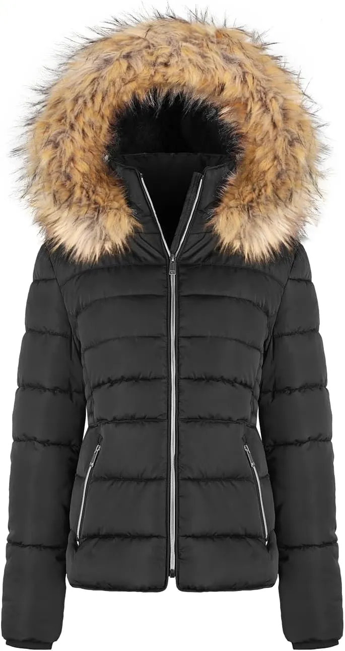 BodiLove Thickened Winter Puffer Jacket with Removable Faux Fur Hood Fleece Lining