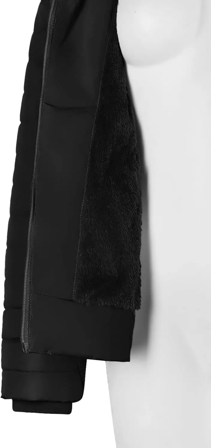 BodiLove Women's Belted Down Puffer Jacket with Faux Fur Trim Hood