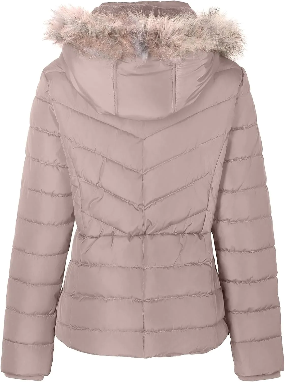 BodiLove Women's Belted Down Puffer Jacket with Faux Fur Trim Hood