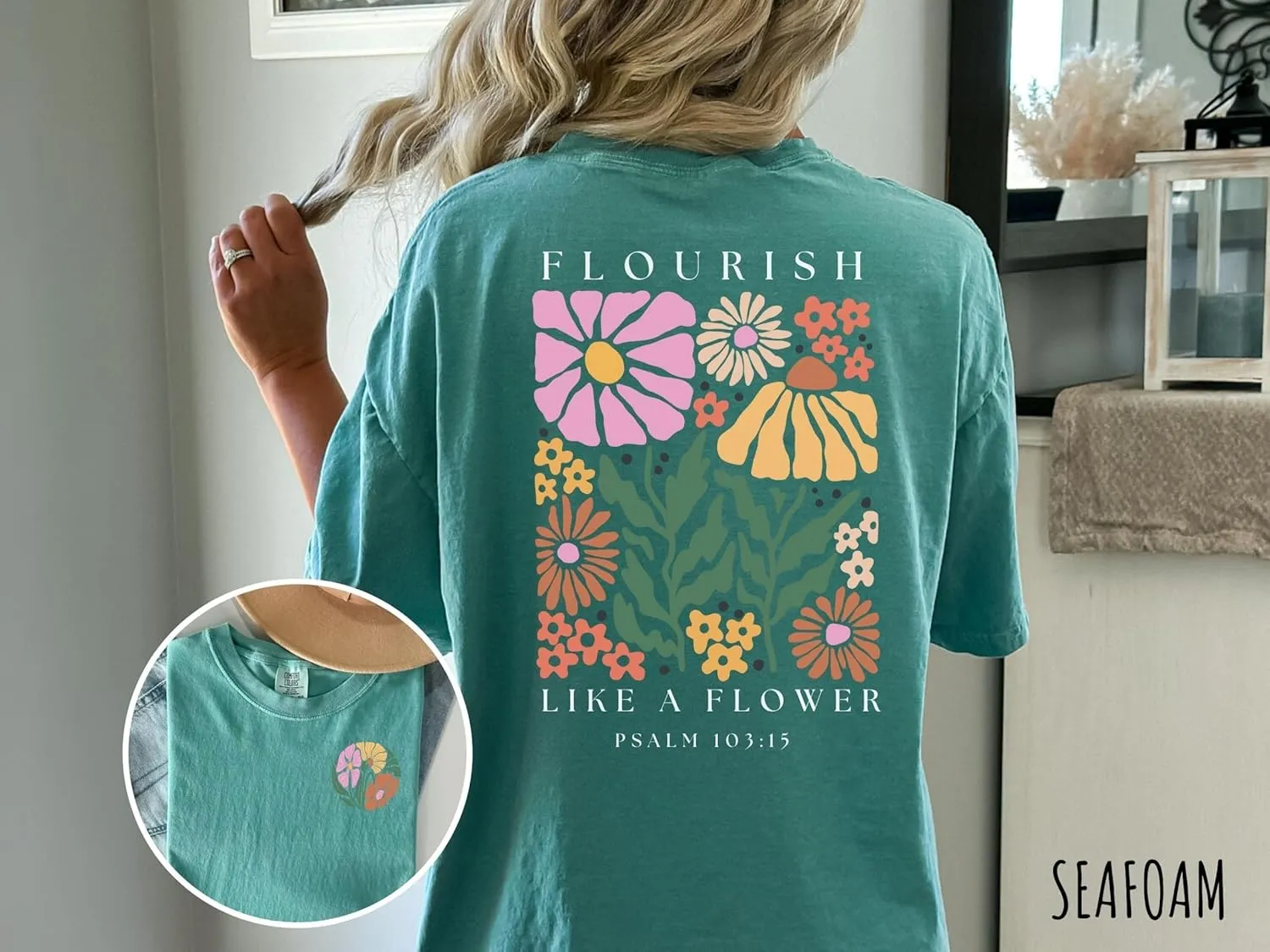 Boho Christian Shirts Women Flourish Like Flower T Shirt Jesus Gifts Short Sleeve Religion Oversized Tee Top