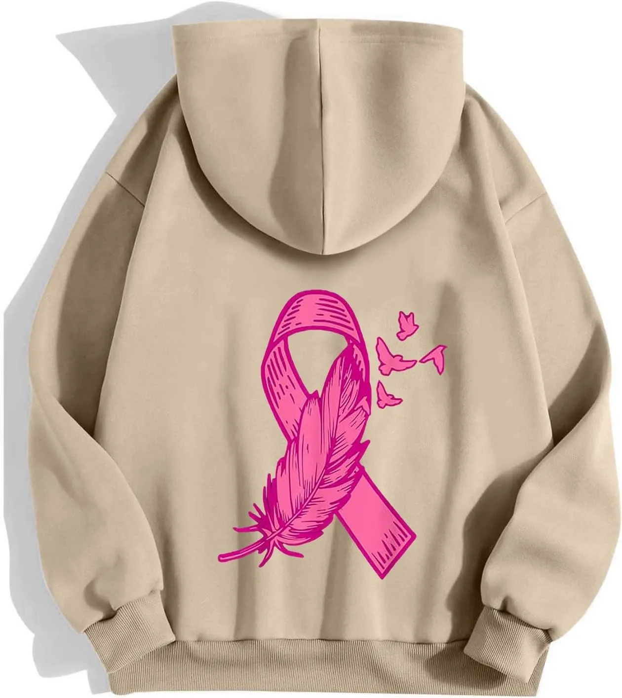 Breast Cancer Awareness Hoodies for Women Pink Ribbon Heart Graphic Sweatshirts Oversized Zip Up Hooded Tops