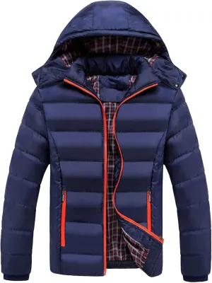 Bubble Jacket For Men With Hood Zipper Pocket Cotton Padded Jacket Coat Autumn Winter Casual Solid Color Jacket for Men