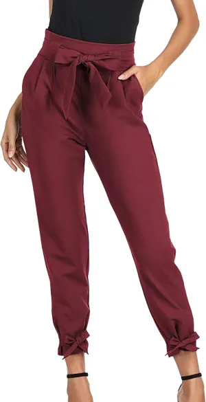 Business Casual Outfits for Women High Waist Pencil Pants with Pockets Bow-Knot Cropped Paper Bag Pants for Work