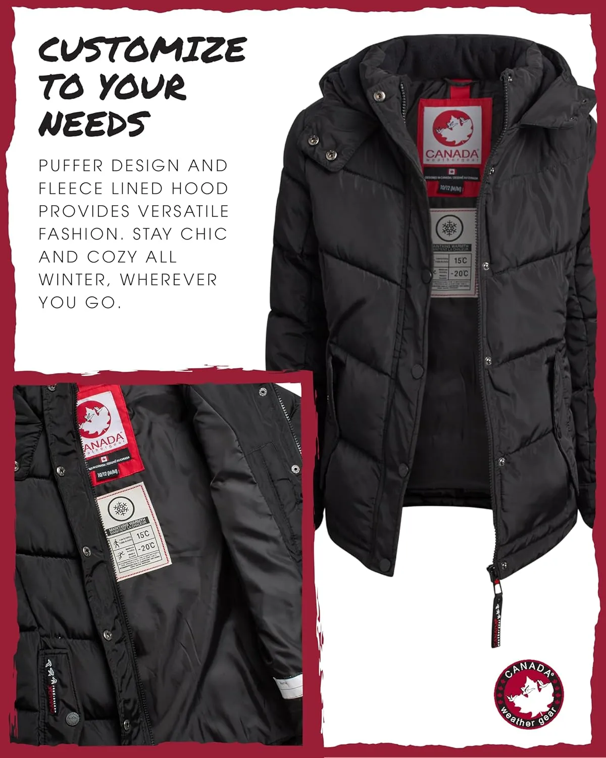 CANADA WEATHER GEAR Girls' Winter Coat - Quilted Heavyweight Puffer Parka Coat - Warm Winter Jacket for Girls (7-16)