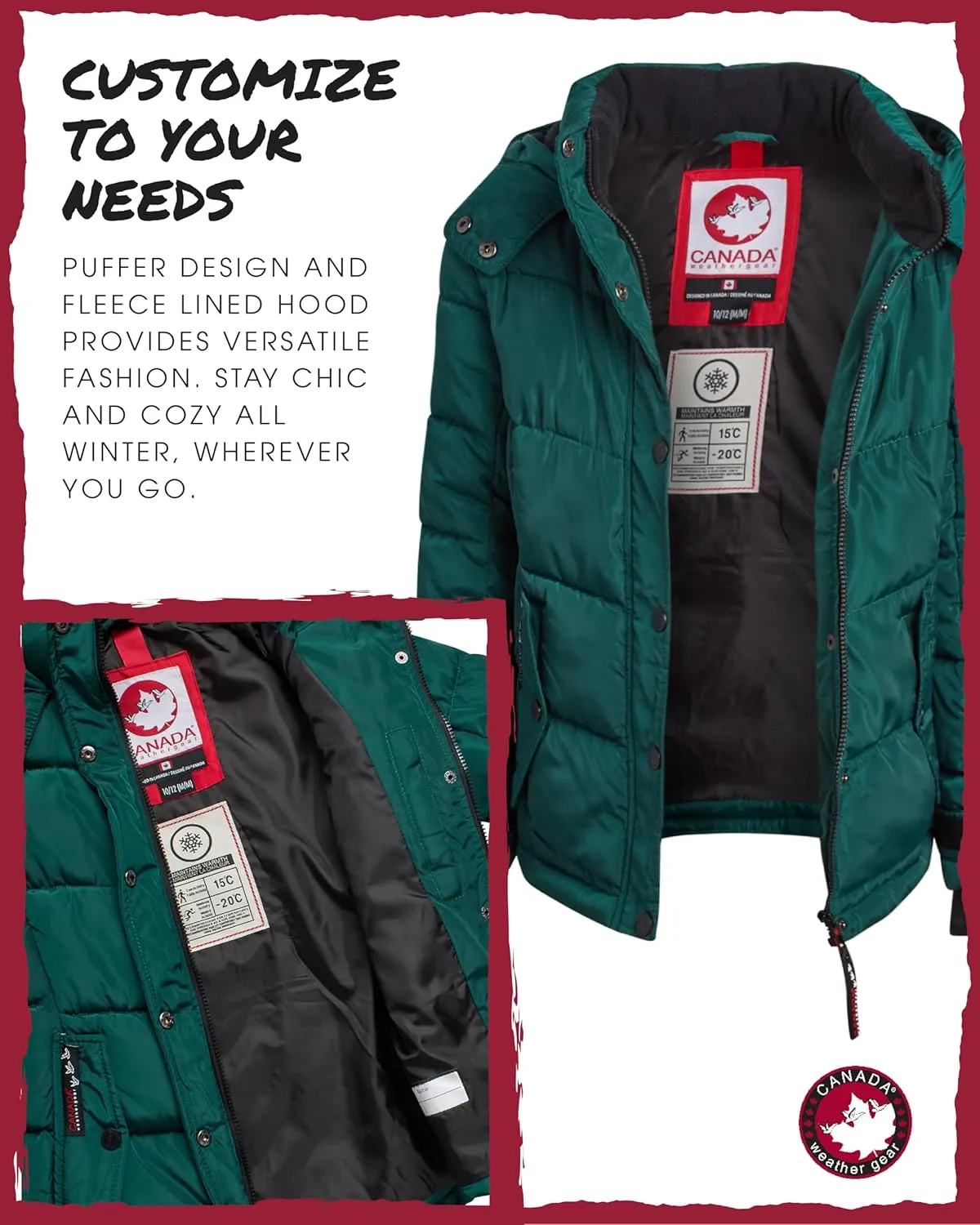 CANADA WEATHER GEAR Girls' Winter Coat - Quilted Heavyweight Puffer Parka Coat - Warm Winter Jacket for Girls (7-16)