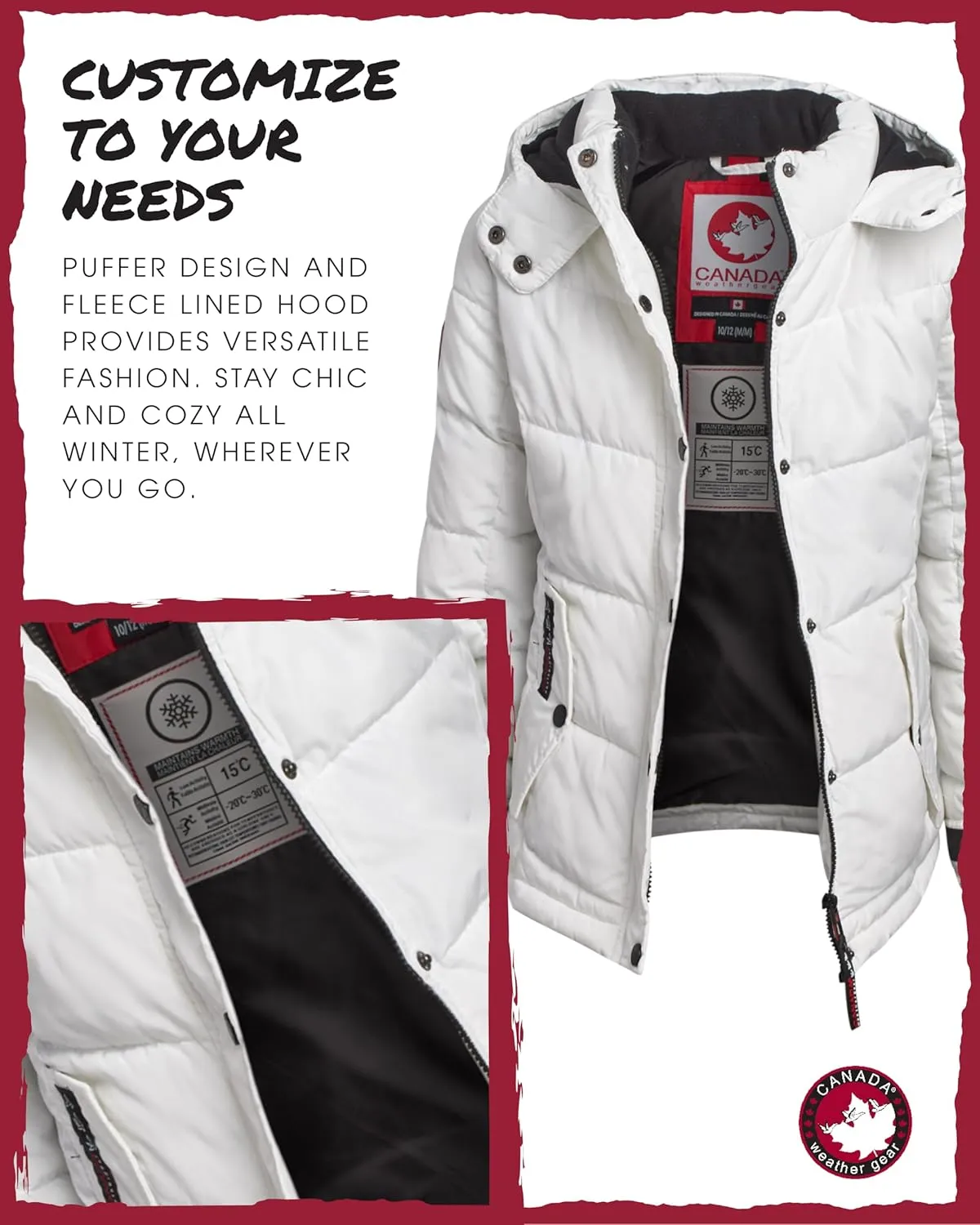 CANADA WEATHER GEAR Girls' Winter Coat - Quilted Heavyweight Puffer Parka Coat - Warm Winter Jacket for Girls (7-16)